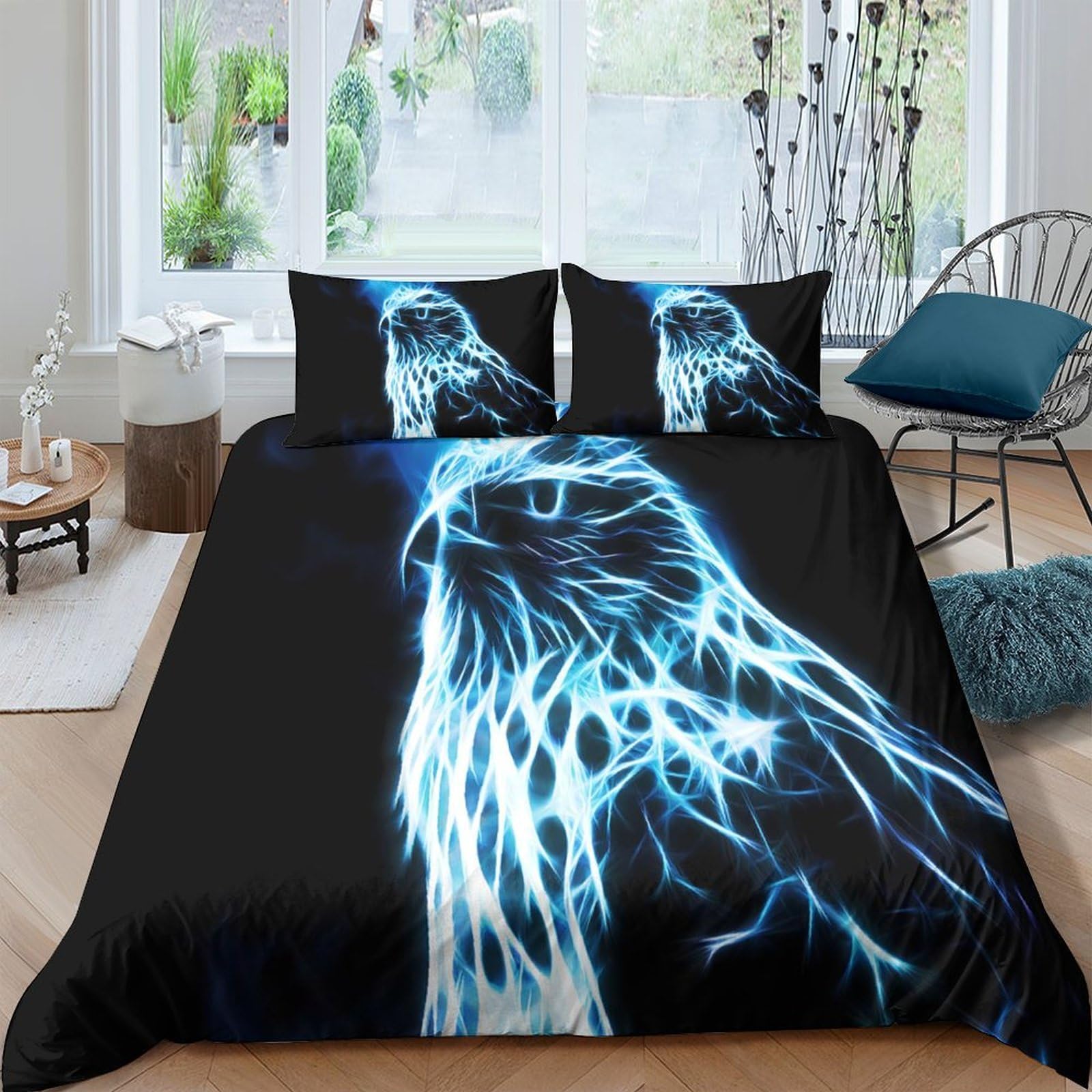 Ctjqhvkz Style-2 3D Printed Electric Eagle Fitted Sheet Microfiber Soft Breathable Blue Lightning Bed Cover For Bedroom Dorm Decor Single（135X200cm）