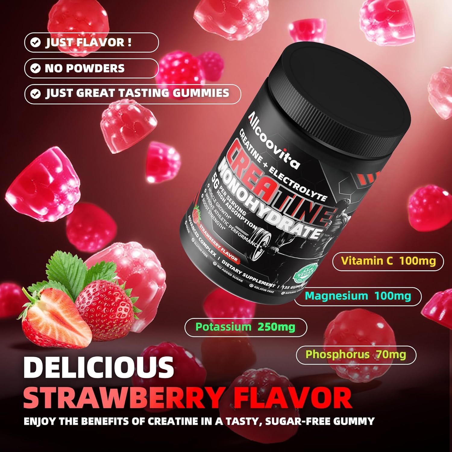 NSF Certified Creatine Gummy 5g - Creatine Monohydrate Gummies for Men & Women. Boo... - Image 3