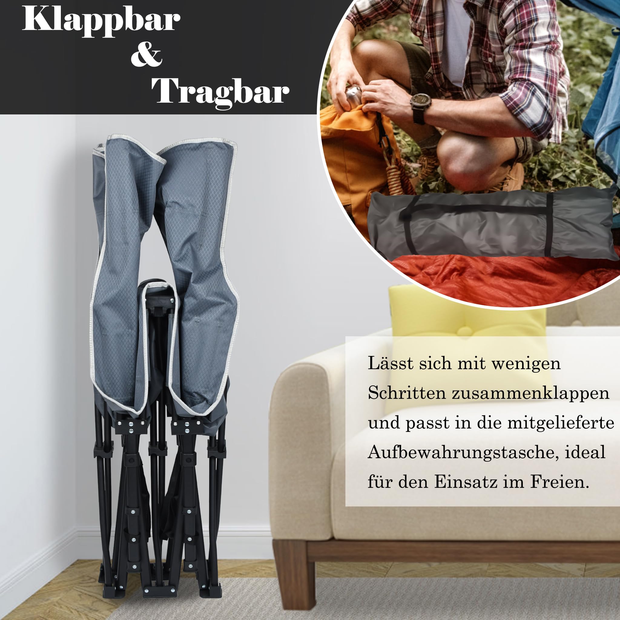 UISEBRT Letto da campeggio pieghevole, pieghevole, portatile, con borsa per il trasporto e tasca laterale, stabile, in tessuto Oxford, portata fino a 250 kg, ideale per interni ed esterni, campeggio