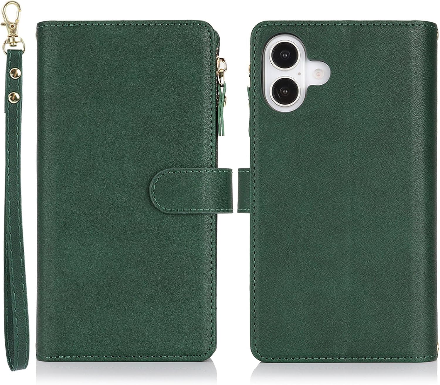 Jaorty Crossbody Wallet Compatible with iPhone 17 Phone Case for Women Men, with Card Holder,6.3 Inch, Purse with Shoulder Lanyard,[Wrist Strap], Zipper Pocket PU Leather, Dark Green - Image 7