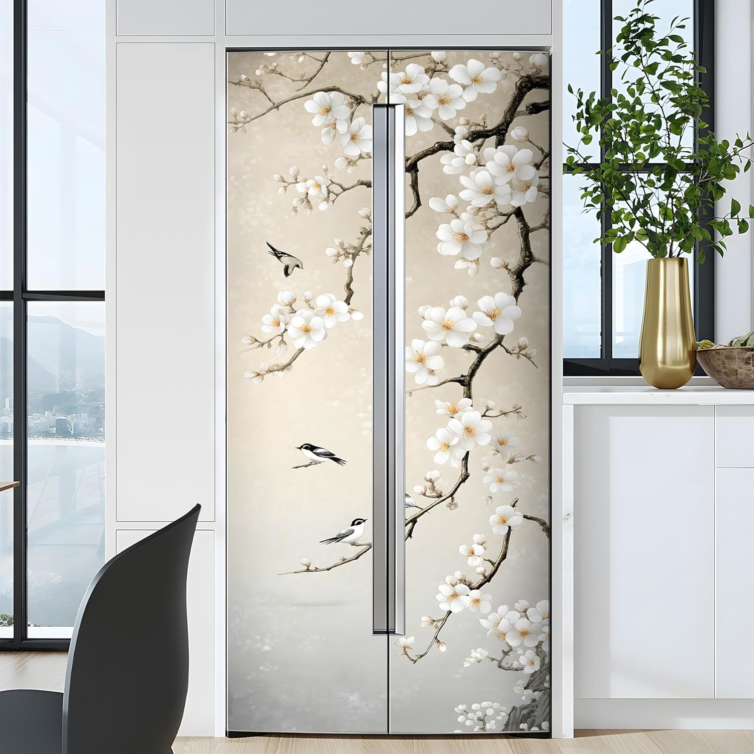 Self-Adhesive Refrigerator Wrap Set - Removable Vinyl Fridge Stickers, Peel & Stick Door Mural Decor for Kitchen, Bar, Office 32.3x78.7