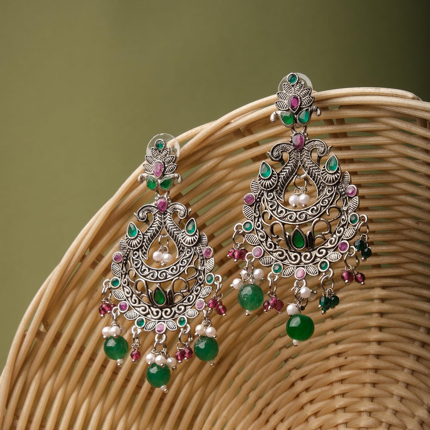 Silver Lightweight Peacock Beaded Earrings, Stylish Jewellery