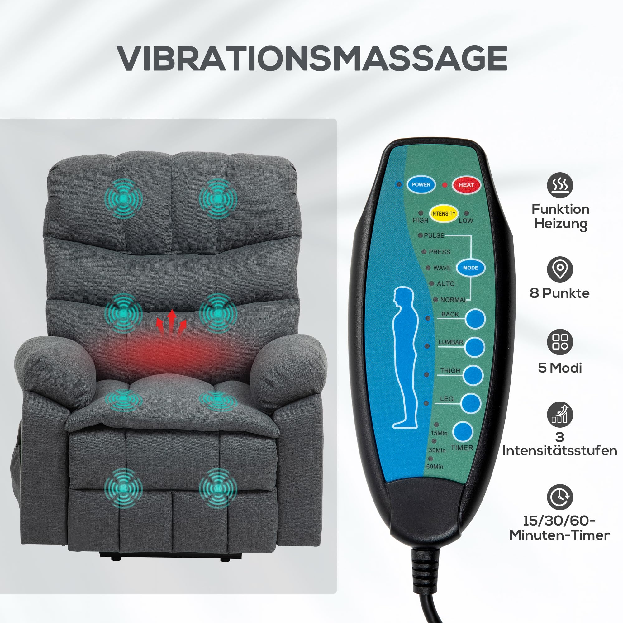 HOMCOM Poltrona recliner massaggiante elettrica grigio scuro