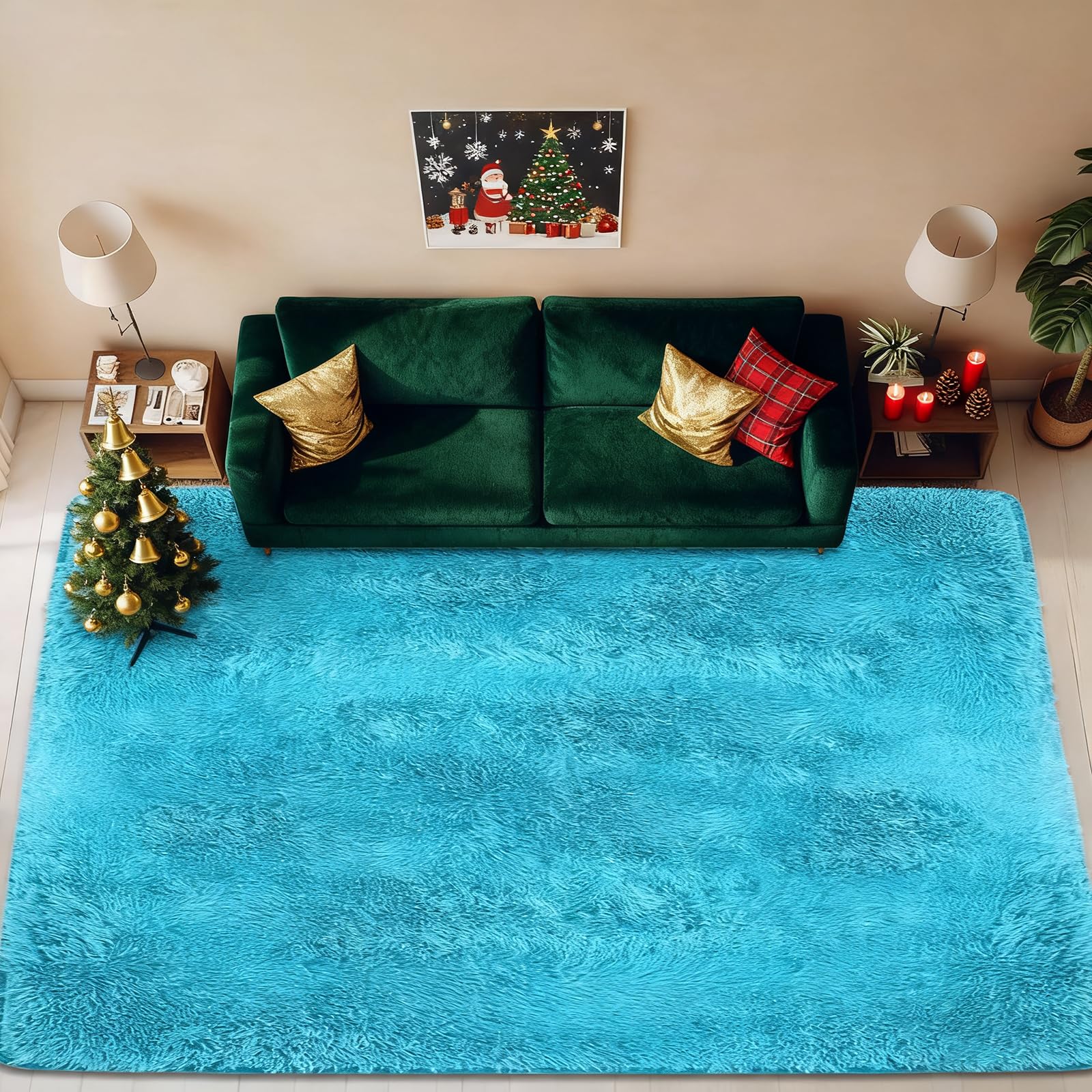 Tapis shaggy doux antidérapant bleu 85 x 430 cm pour sols glissants