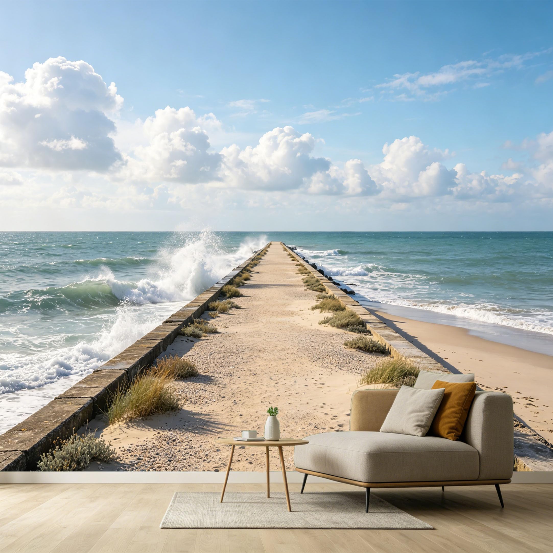 Custom Size Wall Murals Coastal Ocean Marine Pier Waves Sand SelfAdhesive Wall Fabric Removable Large Wallpaper for Photo Living Room Interior Decor Wall Art Mural