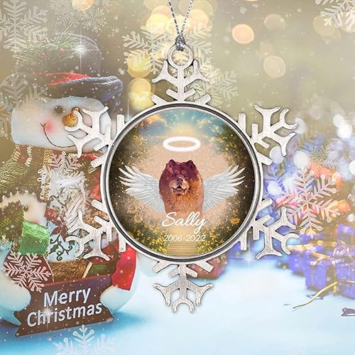 Miniatura 5 de Chow Chow - Adornos de Navidad con alas para perro en el cielo, adorno de copo de nieve de Navidad, adorno de árbol de Navidad de metal con diseño