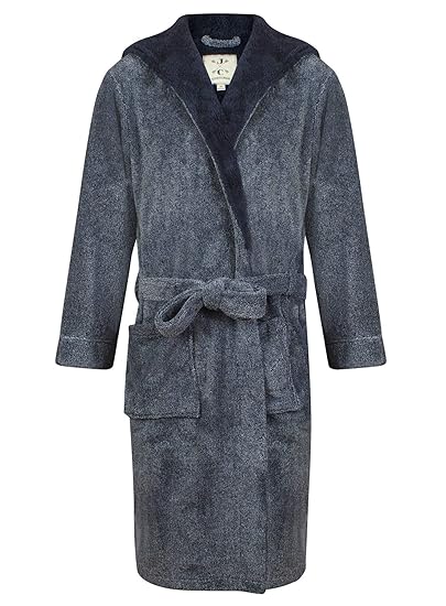 John Christian Men's Hooded Fleece Robe, Navy Marl