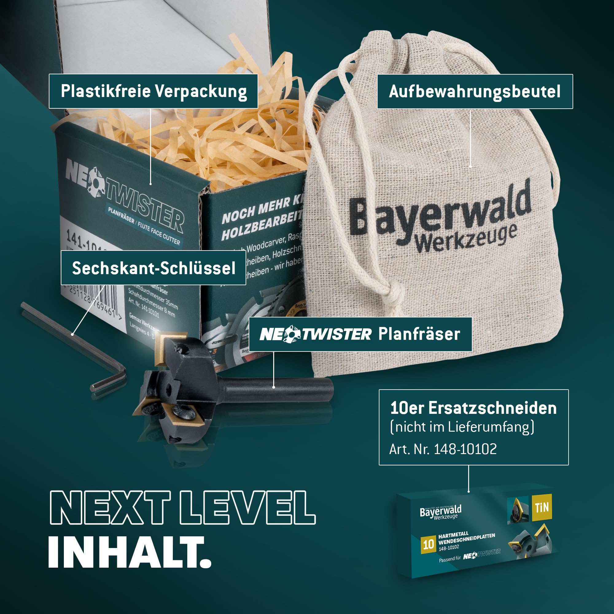 Bayerwald NeoTwister Planfräser für Oberfräse f. Holz - SchnittØ 35 mm/SchaftØ 8 mm - Planfräsen/Nutfräsen/Kantenfräsen - tauschbare TiN-besch. Messer - Profiwerkzeug, präzise&langlebig