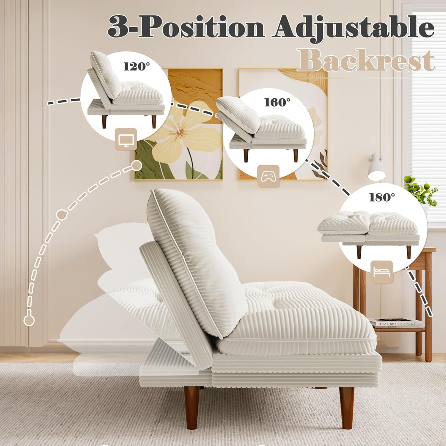 Futon Sofa Bed, Modern Loveseat Futon Couch with Adjustable