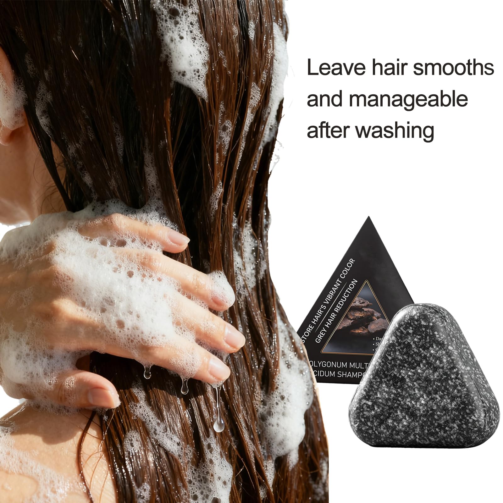 Barretta nera triangolare Polygonum Multiflorum per shampoo, idratante e rinforzante, pulizia delicata per tutti i tipi di capelli, durevole e facile da viaggiare (6 pezzi)