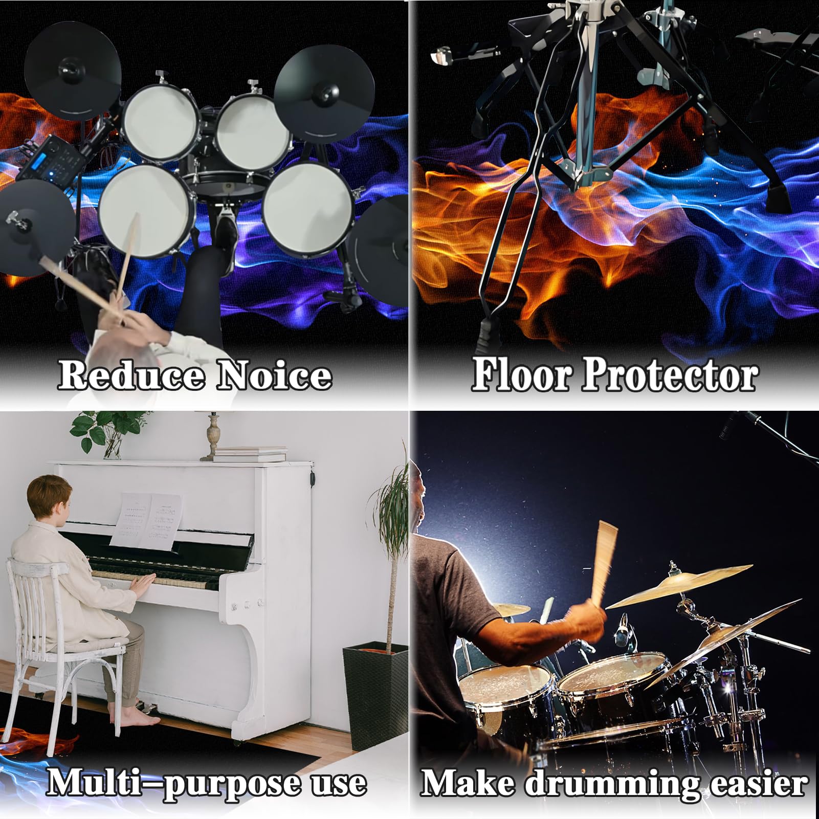 Tapis de Batterie Antidérapant et Insonorisant, Tapis de Protection pour Batterie électronique, Tapis de Tambour, Tapis pour Batterie et Percussions, Tapis Professionnel de Jazz 140 x 120 cm