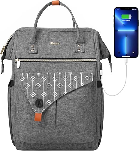 Miniatura 7 de MOMUVO Mochila para computadora portátil para mujer, bolsa para laptop de 15.6 pulgadas, mochila de trabajo con puerto de carga USB, mochila