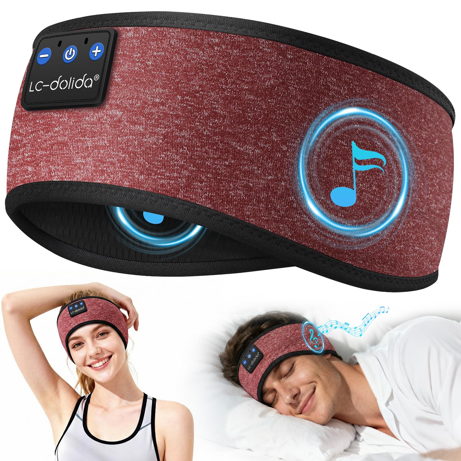LC-dolida Schlafkopfhörer Bluetooth Kopfhörer Stirnband,Ultraweiche Bettkopfhörer Schlaf Stirnband aus Bambusfaser mit Lautsprechern,Leichtes Schlafmusik Kopfband für Reisen/Meditation/Yoga/Hörbücher