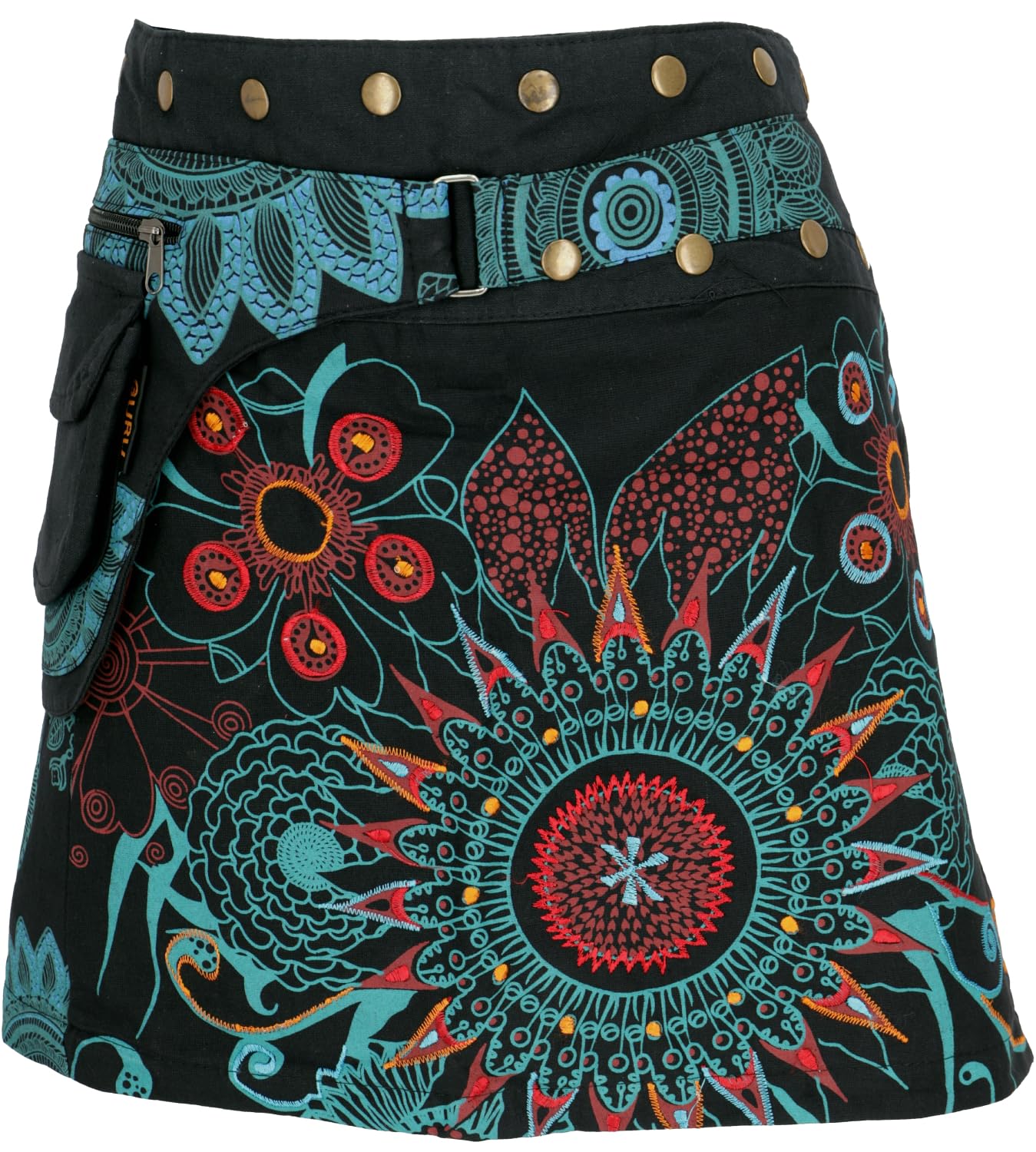 Wickelrock, kurzer Goa Rock, Cacheur, Minirock, Patchwork, Lemon/bunt | 100% Baumwolle, Slim Fit, vielseitig kombinierbar, Unikat, flexible Knopfleiste