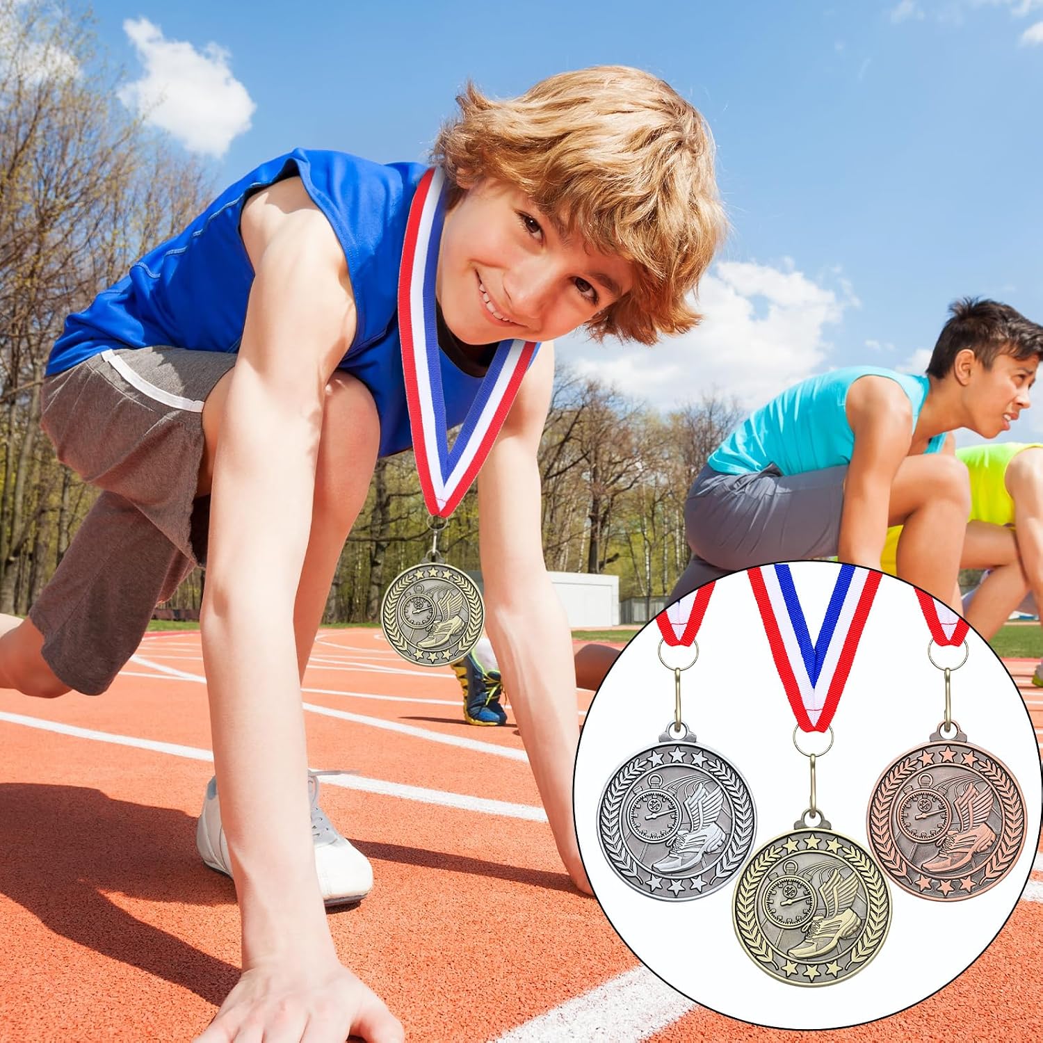 Remuuly 30/60/100 Pcs Track Award Medals Bulk 2'' Trophy Track and Field Medals Running Race with Neck Ribbons Prize Gift for Tournaments Sports Competition Group Adult