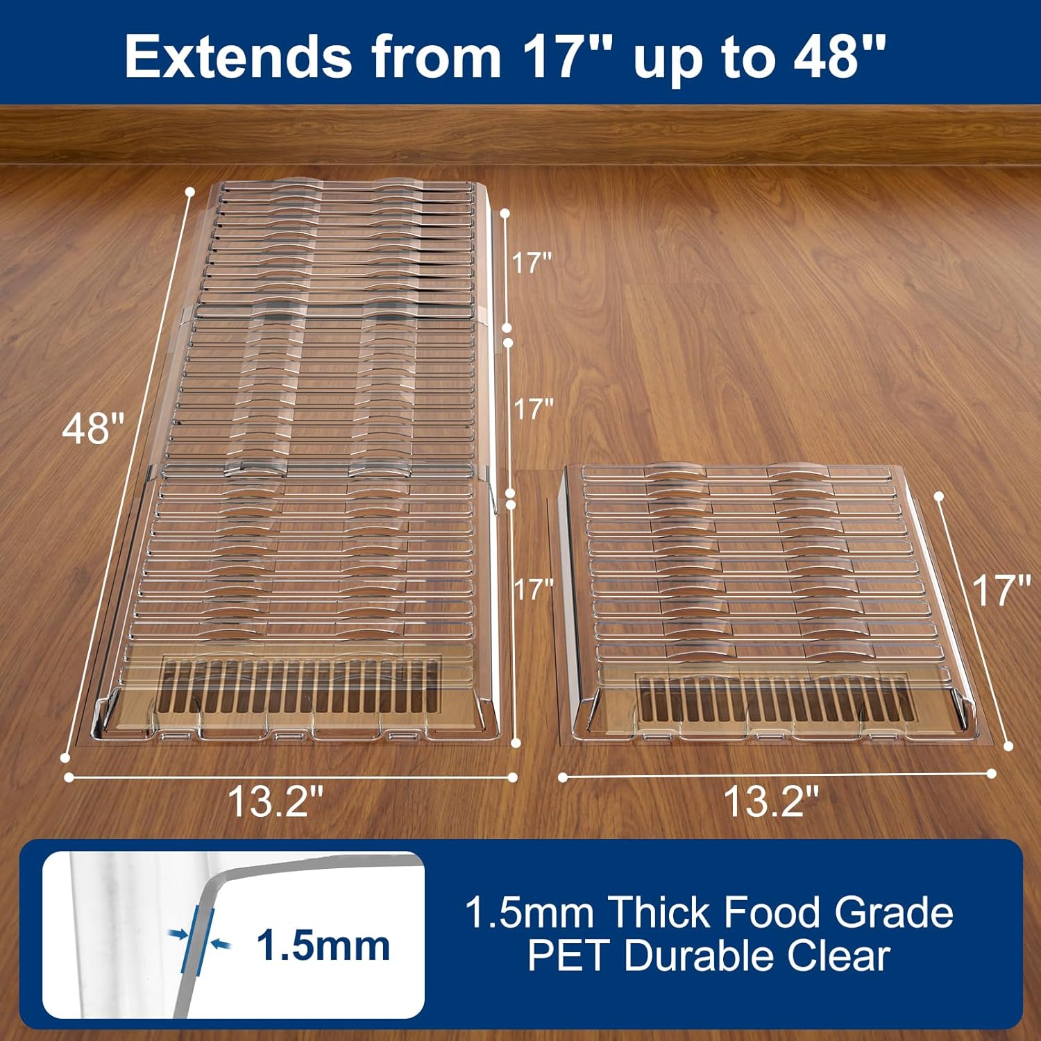Air Vent Extender for Under Furniture Extend from 17"-48" Magnetic Vent Deflector for Floor Register Up to 12" Wide 1.5mm Thick