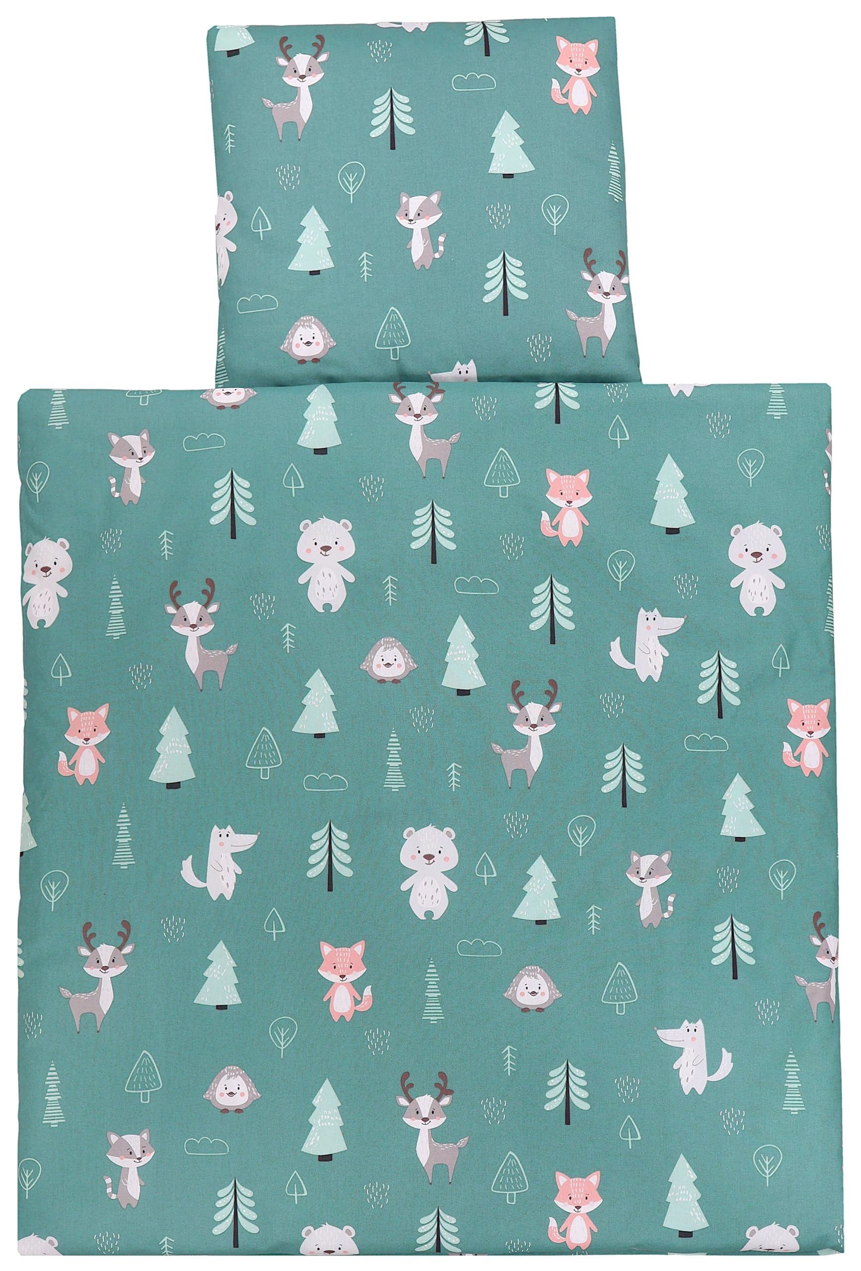 TupTam Literie pour Berceau et Poussette pour Bébé, Forêt/Renard/Chevreuil/Hérisson/Ourson/Vert, 80x80 cm