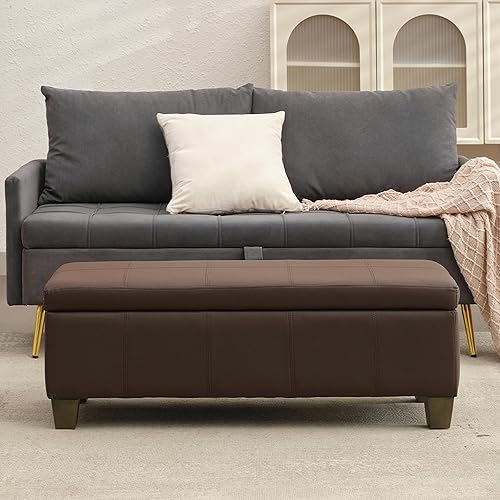 Miniatura 8 de 41" Storage Ottoman, Storage Bench with Safety Hinge, Upholstered Synthetic Leather Ottoman Bench for Bedroom, Living Room, Entryway, Hallway, Foot