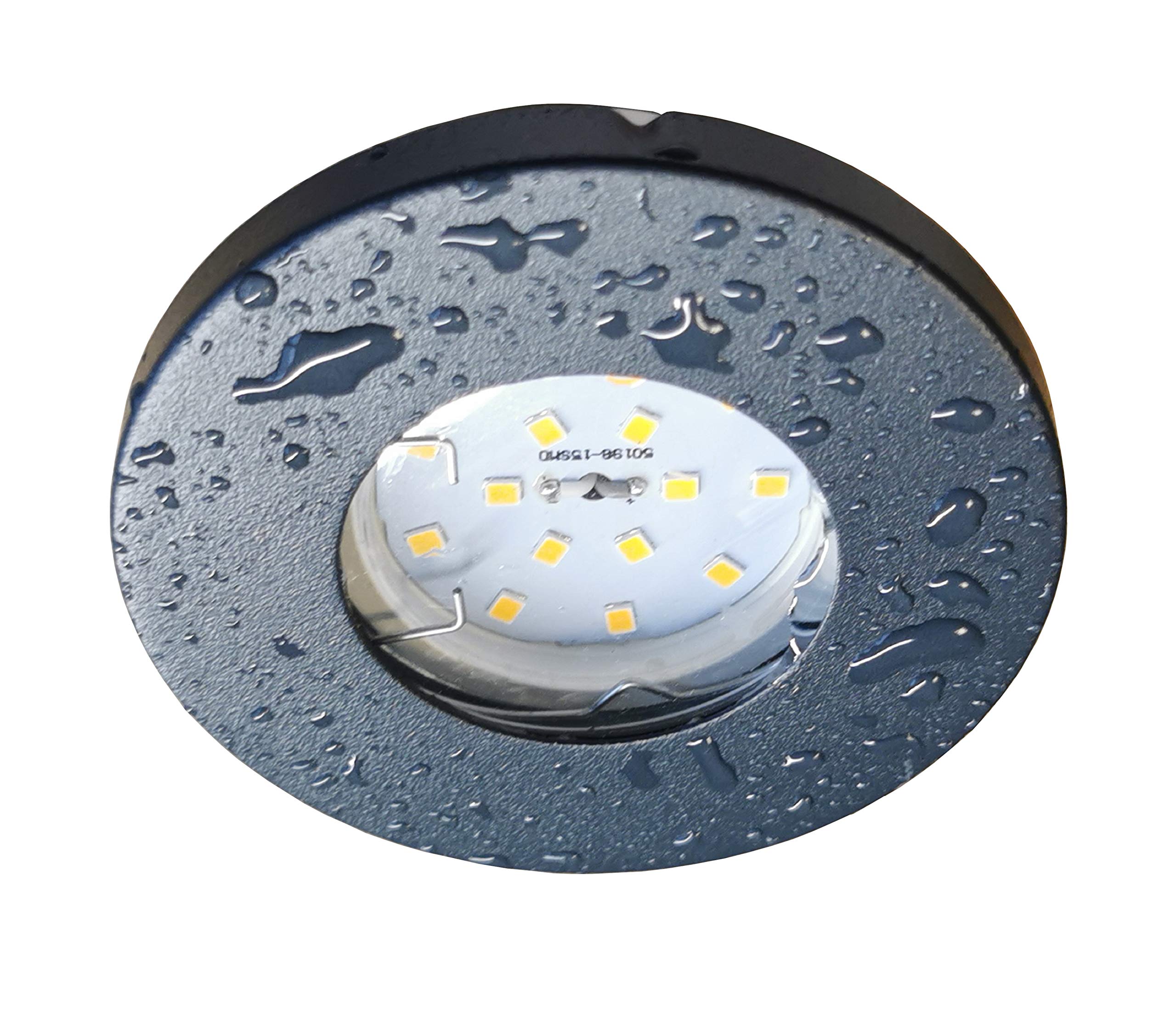 Trango 6729IP65-061MO Set di 6 IP65 faretti da incasso a LED in antracite opaco, con 6 x 5 Watt 3000 K, luce bianca calda, modulo LED ultra piatto per bagno, faretti da incasso per doccia