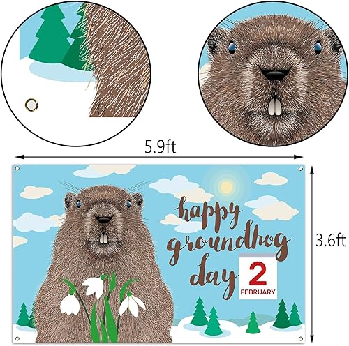 Miniatura 3 de Nepnuser Telón de fondo de cabina de fotos del día de la marmota feliz decoración de temporada para interiores y exteriores (5.9 x 3.6 pies)