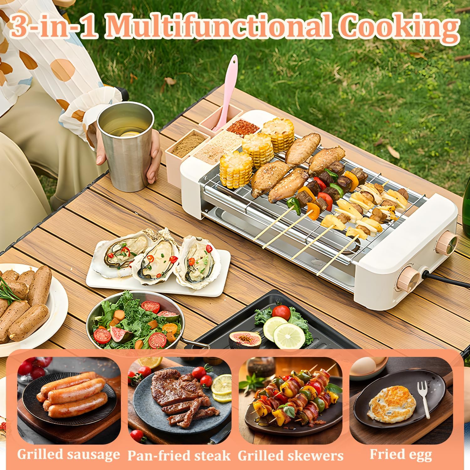 Hot Dog Roller, 3 in 1 Hot Dog Machine 6 Rollers, 3-Speed Control Hotdog Roller Grill, Non-Stick Removable Grilling & BBQ Plates, for Family Gatherings & Outdoor BBQ, Easy to Clean