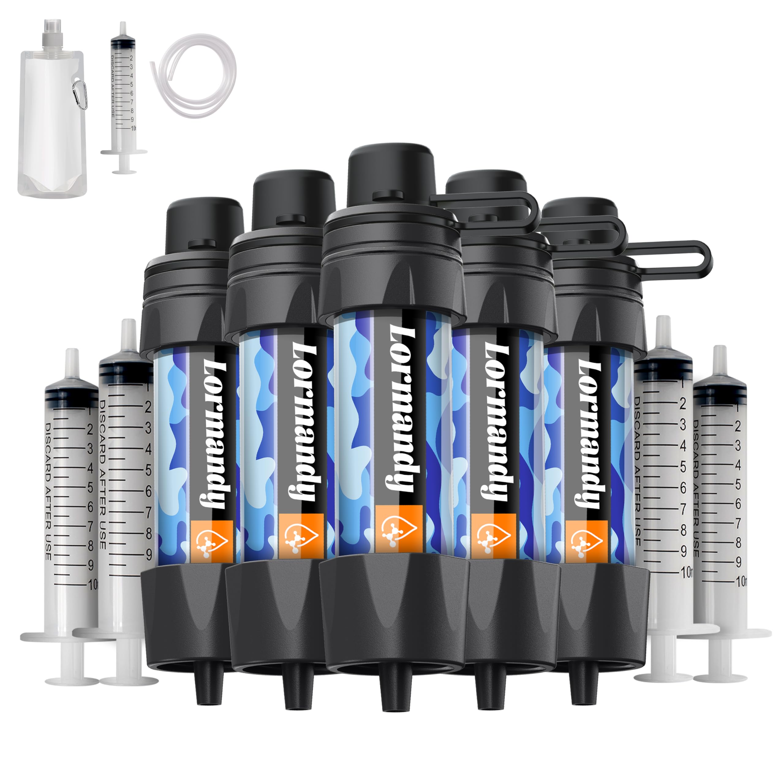 Straw Water Filter 5 Pack – Outdoor Camping & Hiking Survival Gear Kit for Family Use, Ultra-Light Personal Filter Straw