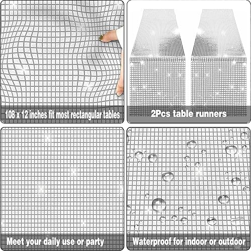 Miniatura 6 de Juego de 98 piezas de suministros de fiesta de disco con purpurina de los años 70, camino de mesa de bola de discoteca, platos de papel, servilletas