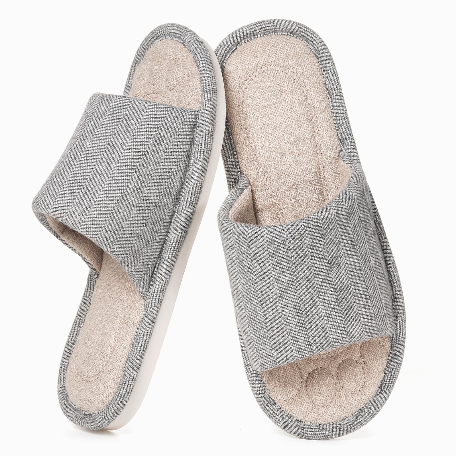 Zapatillas Casa Mujer Hombre Cómoda Espuma de Memoria Transpirable Algodón Pantuflas Punta Abierta Antideslizante Slippers Verano — view 10