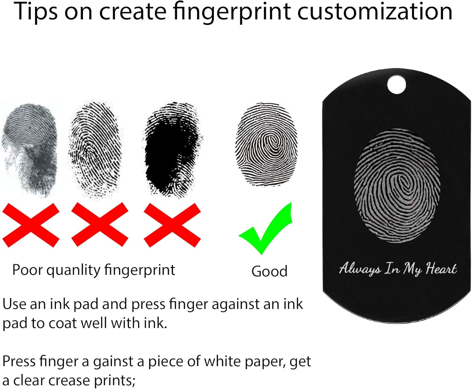Stainless Steel Personalized Oval Fingerprint Photo Engraved Custom Dog Tag Key Chain/Ball Chain Necklace 24"