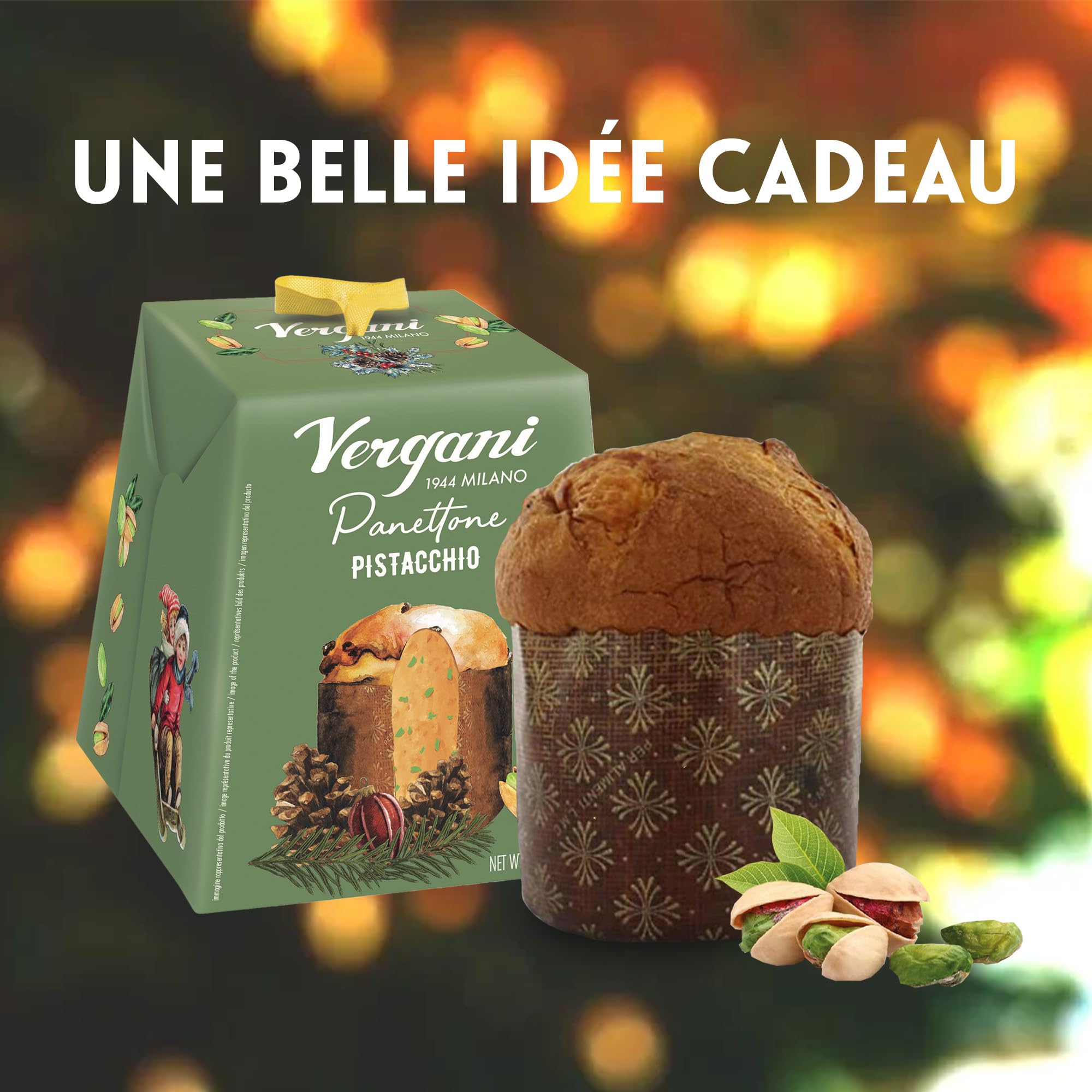 Vergani - Mini Panettone Pistache Mignon - Panettone italien traditionnel confectionné à Milan au délicieux goût de pistache - Gâteau de Noël typique en Italie - Idée cadeau Noël