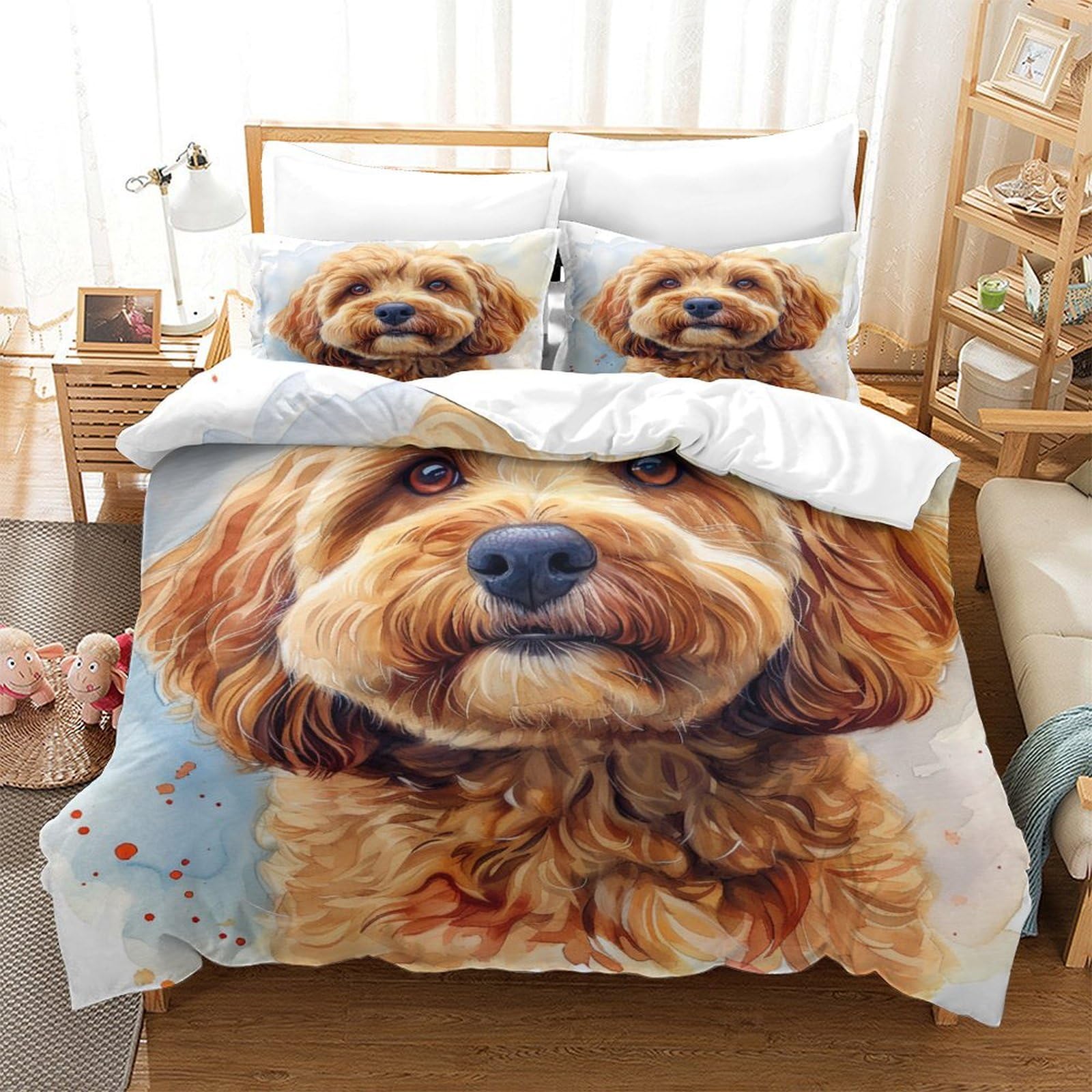 HMRKOEPGX Cockapoo 3D Quilt Cover Soft Microfibre Cute Dog 3Pcs Bedroom Decor For Boys Youth Teens Single（140x200cm）