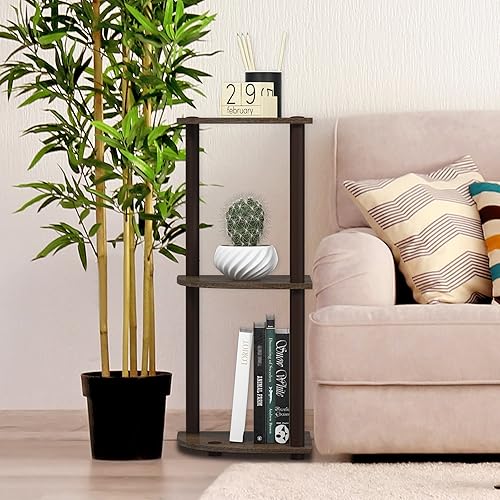 Vista 75 de Furinno - Turn-N-Tube - Estantería tubular esquinera multipropósito, 3 niveles, nogal oscuro (modelo 12077DWN) Ámbar