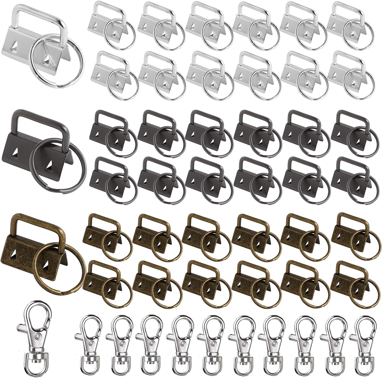 60Pcs Key Fob Hardware, Keychain Bracelet Hardware with Swivel Lanyard Snap Hook, Metal Tail Clip Wristlet Set for Lanyard Bags Key Chain Wristlet Clamp Hardware Supplies