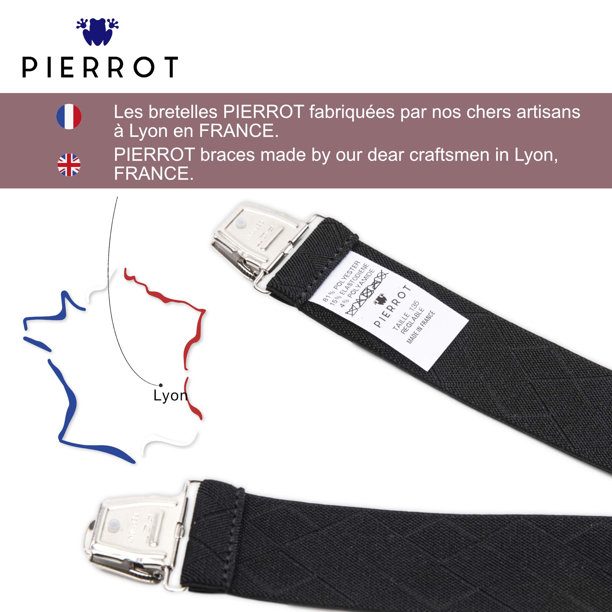 Pierrot Hosenträger für Herren Breit Made in Germany/France - Ultrastarker Gummizug & 4 Extra Starke X-Clips - Verstellbare Länge bis zu 130cm - Garantie auf Lebenszeit