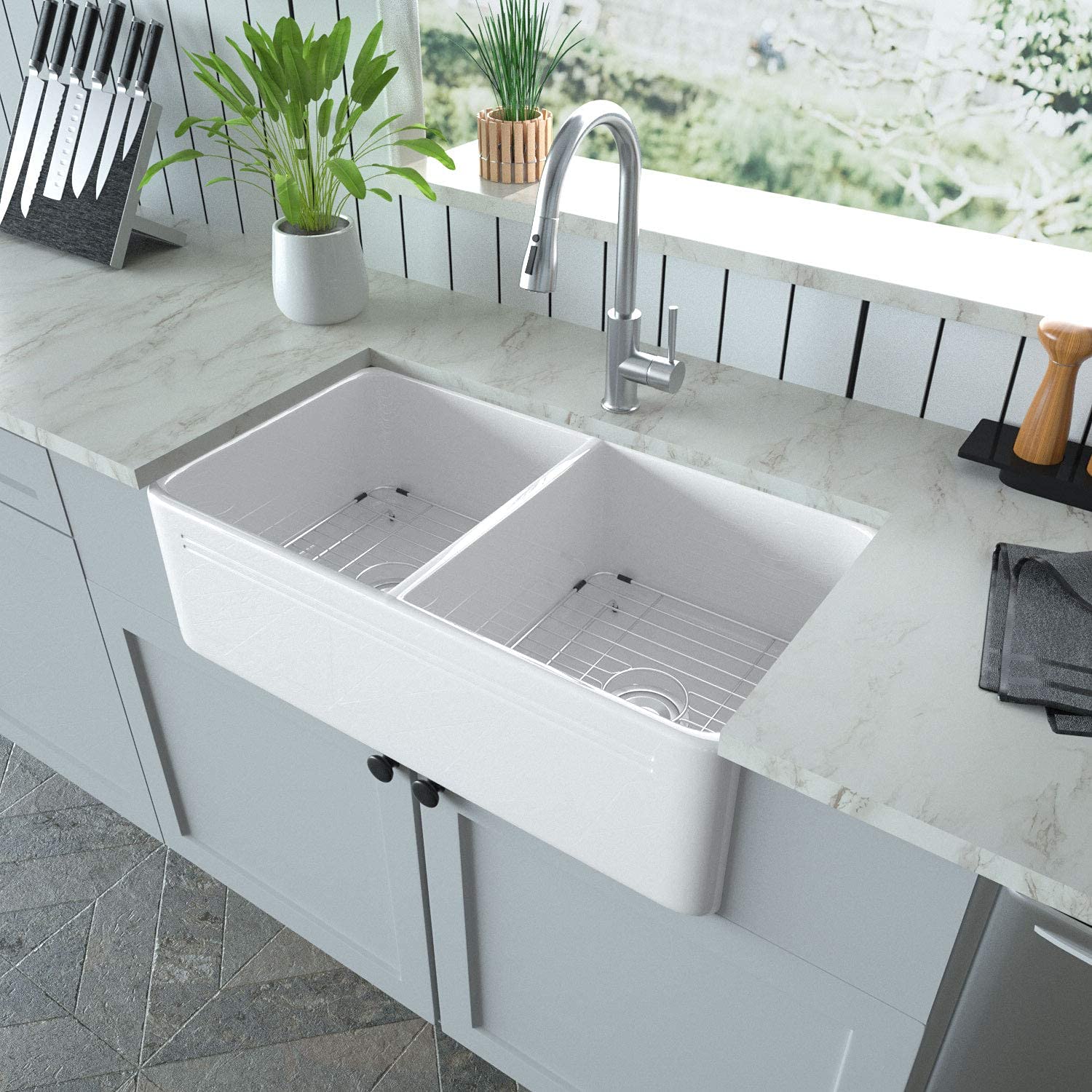 White Farmhouse Double Sink Mocoloo 33 Inch White Farmhouse Kitchen Sink Apron Front Ceramic