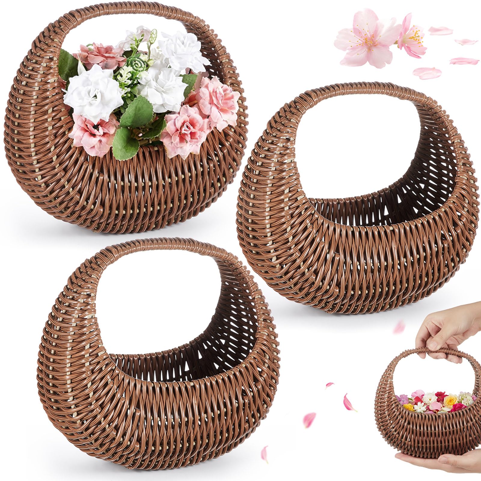 Taiyin 3 Pack Flower Girl Basket with Handle, 6.7 x 6.5 x 4.3 Inch