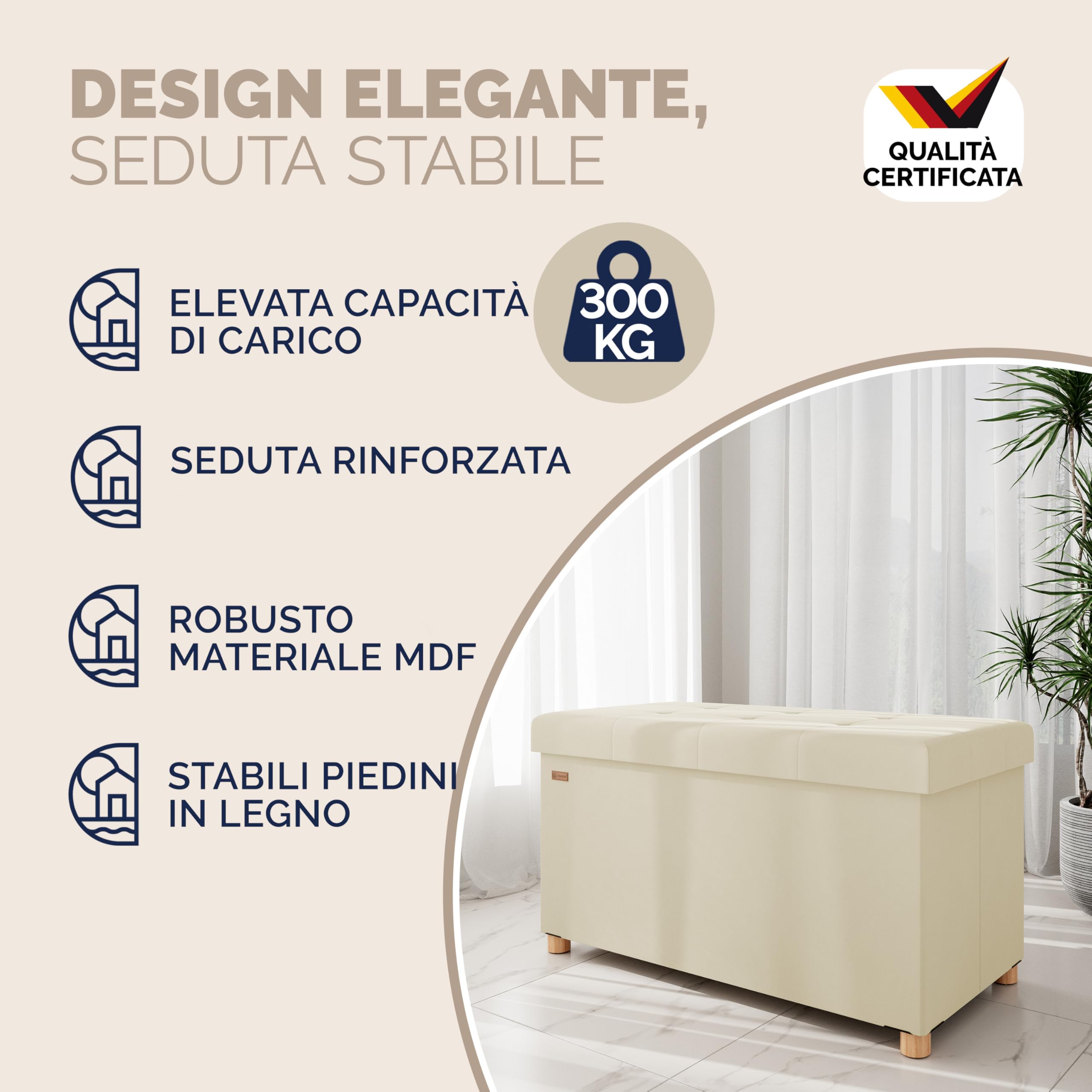 Casaria® Panca Contenitore in Velluto con Piedini Cassapanca 76 cm Carico Max 300kg Pouf Baule Portaoggetti Soggiorno Camera da Letto Corridoio