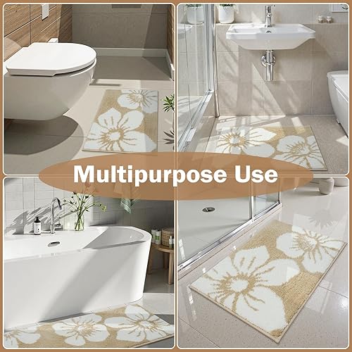 Miniatura 7 de Uphome Tapetes de baño para baño, 18 x 26 pulgadas, diseño floral, moderno, antideslizante, suave, lavable a máquina, absorbente, de secado rápido,