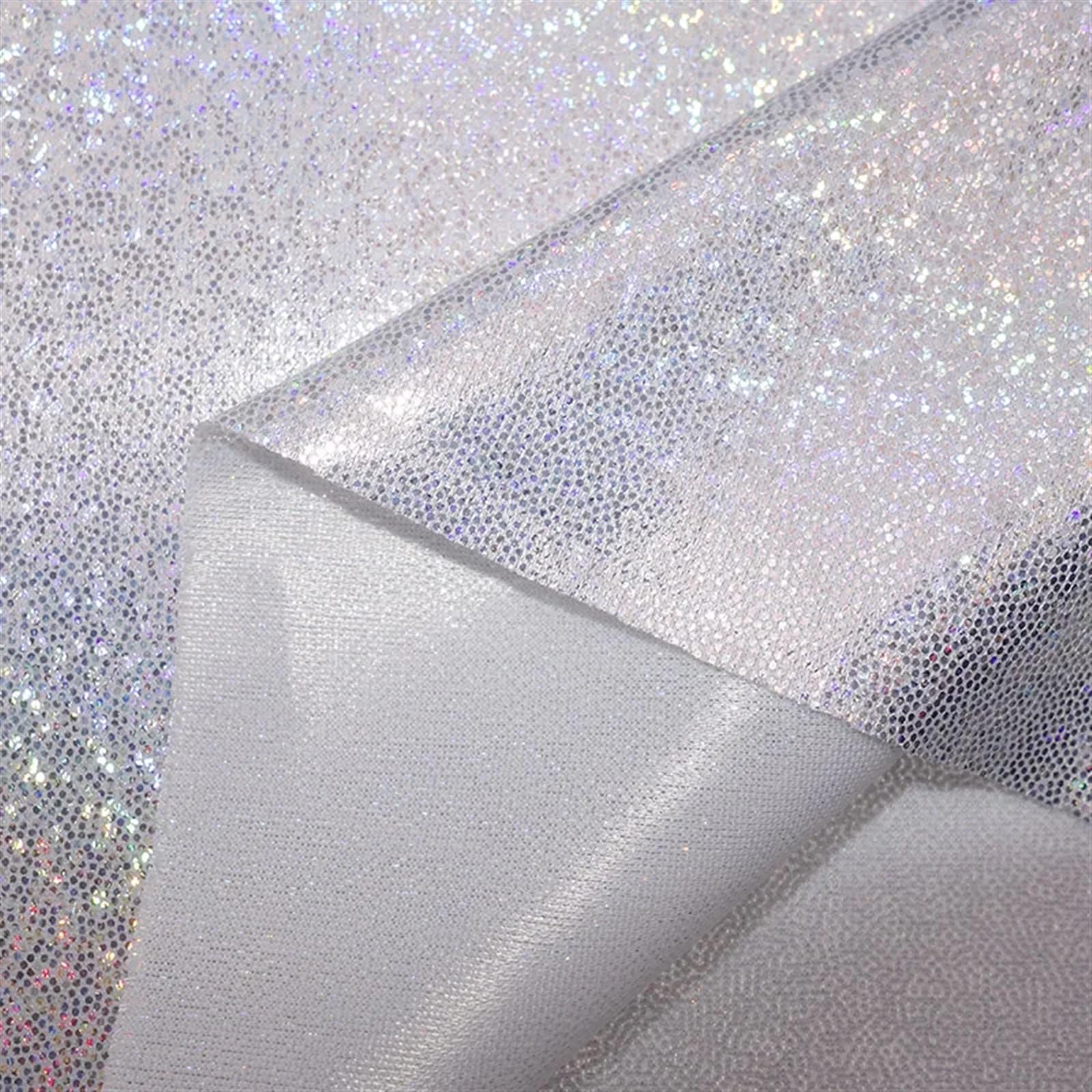 Glitter Metallic Fabric, Shiny Iridescent Holographic Polyester Fabric Various Sizes Wedding Party Doll Decor DIY(13,50CMx150CM)
