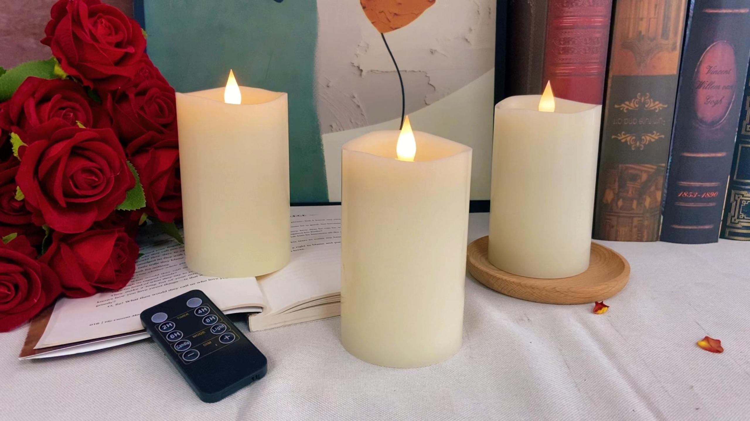 Image of 3 inch x 5 inch Flameless Candles Set of 1, 2AA Battery Life 600 Hours Battery Candles Flickering with Timer, 5 inch Flameless Candles with Remote for Indoor /Outdoor, Ivory