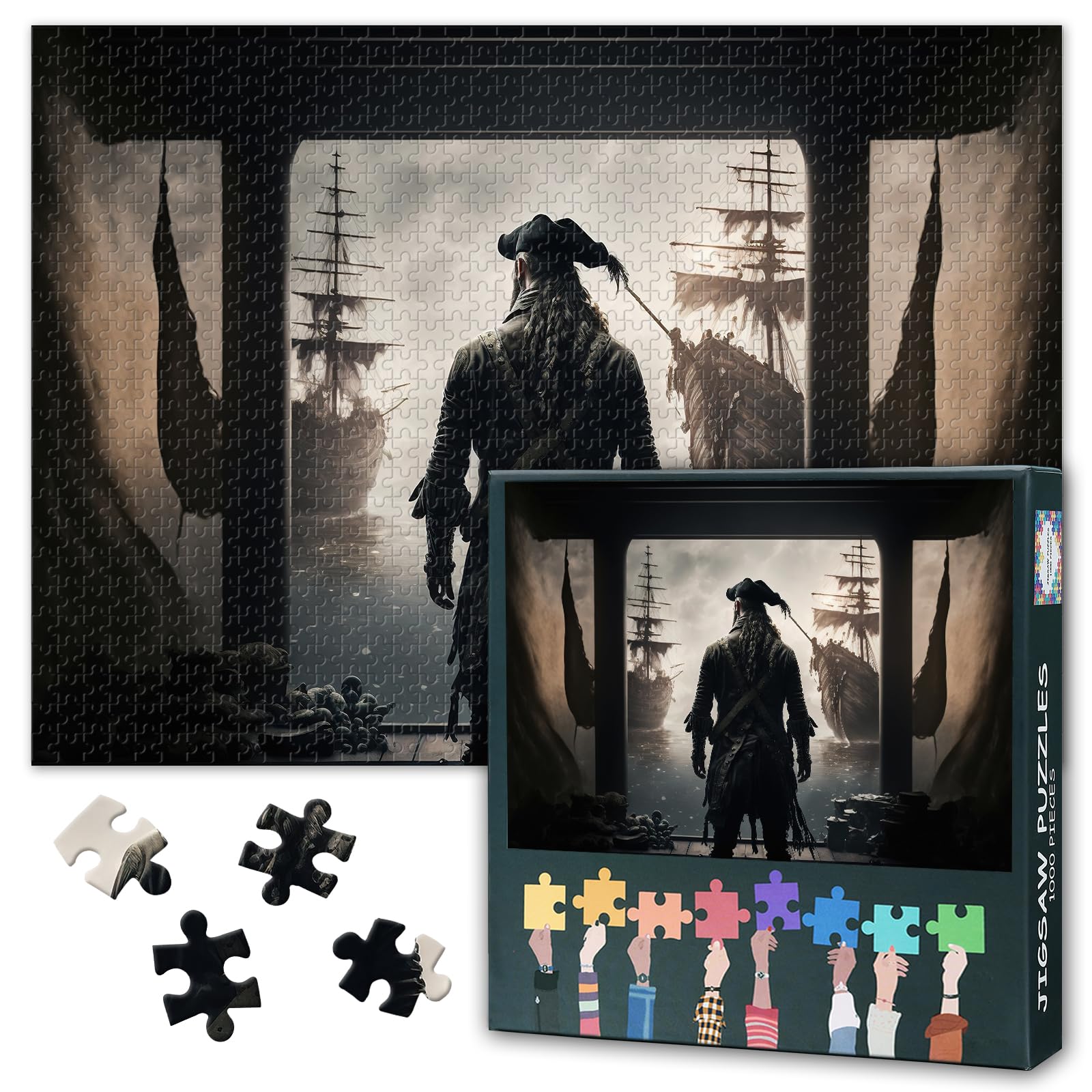 Puzzles for Adults 1000 Pieces, Fantasy Sailing Boat Jigsaw Puzzles, Two Pirate Ships Adult Puzzle for Adults, Educational Fun Games or Toys for Elders Friends 20X27 INCH
