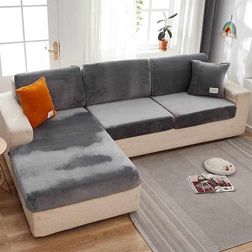 Miniatura 6 de OKYUK Fundas para sofá modular, universales, resistentes al desgaste, de terciopelo en forma de L, fundas de sofá separadas para sofá seccional
