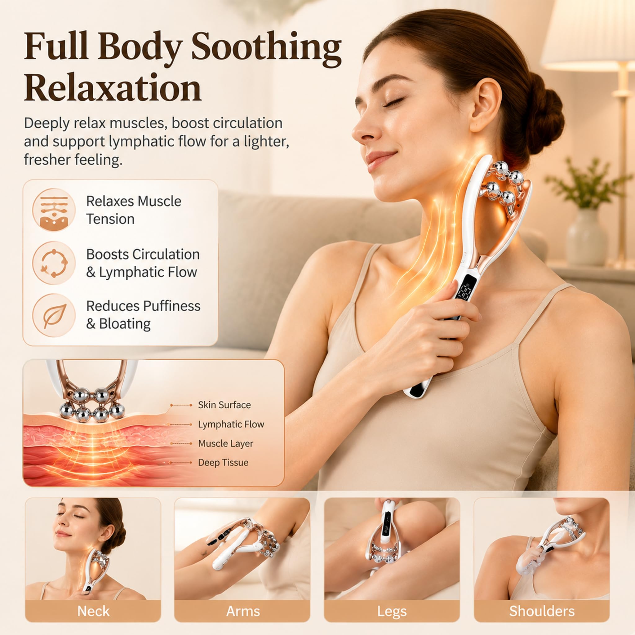 LumiSculpt Lymphatic Drainage Massager - 2026 New Heated Soothing Body Sculpting Tool, Facial Beauty Device, Lymphatic Contour Face Brush Face Roller for Home & Travel Use