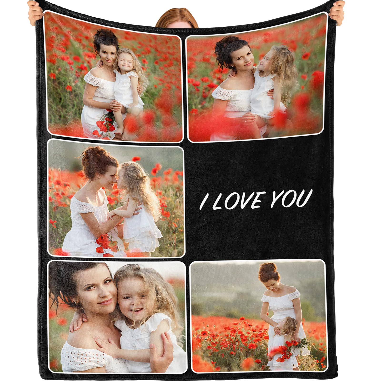 Bemaystar Custom Photo Blanket with 5 Photos and Text, Ships Next Day, Soft Flannel Fleece Personalized Blanket, Custom Blanket for Friends, Family, Couple, Pet Lovers — image 1