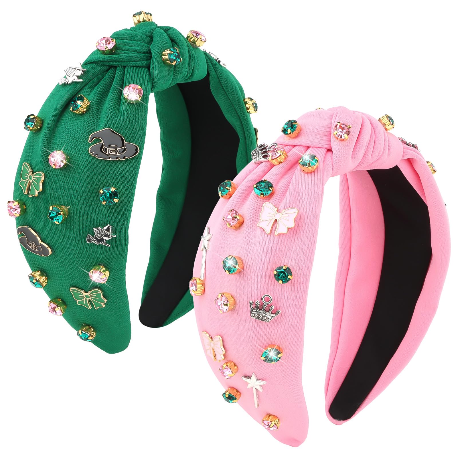 YARIEW Witch Headbands for Women Pink and Green Knotted Headbands with