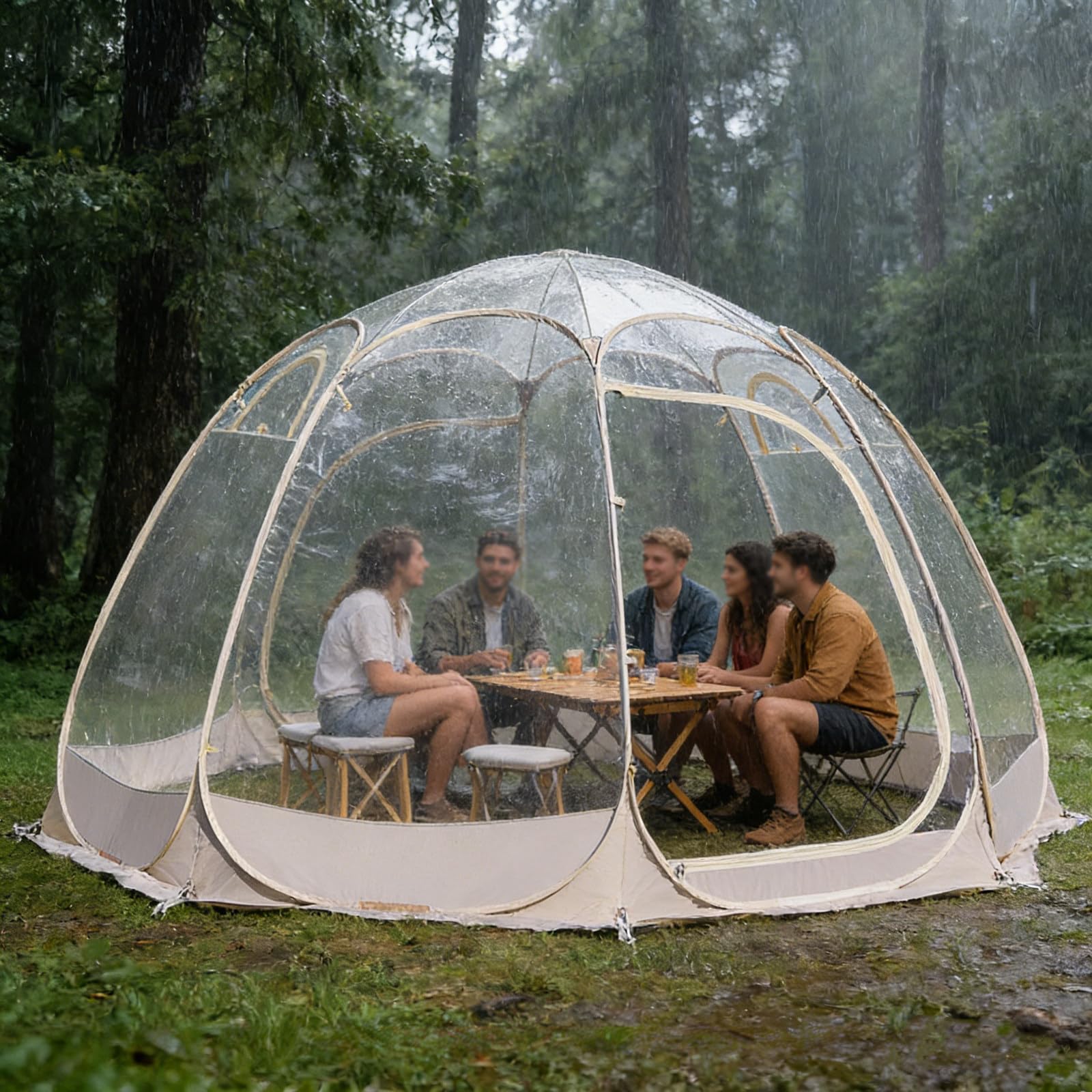 Namiot bąbelkowy typu pop-up, namiot kempingowy 9,8 x 9,8 ft, przezroczysty, jak szklarnia dla 7-9 osób, namiot igloo, w pełni przezroczysty PVC 360°, przenośny, na taras i podwórko