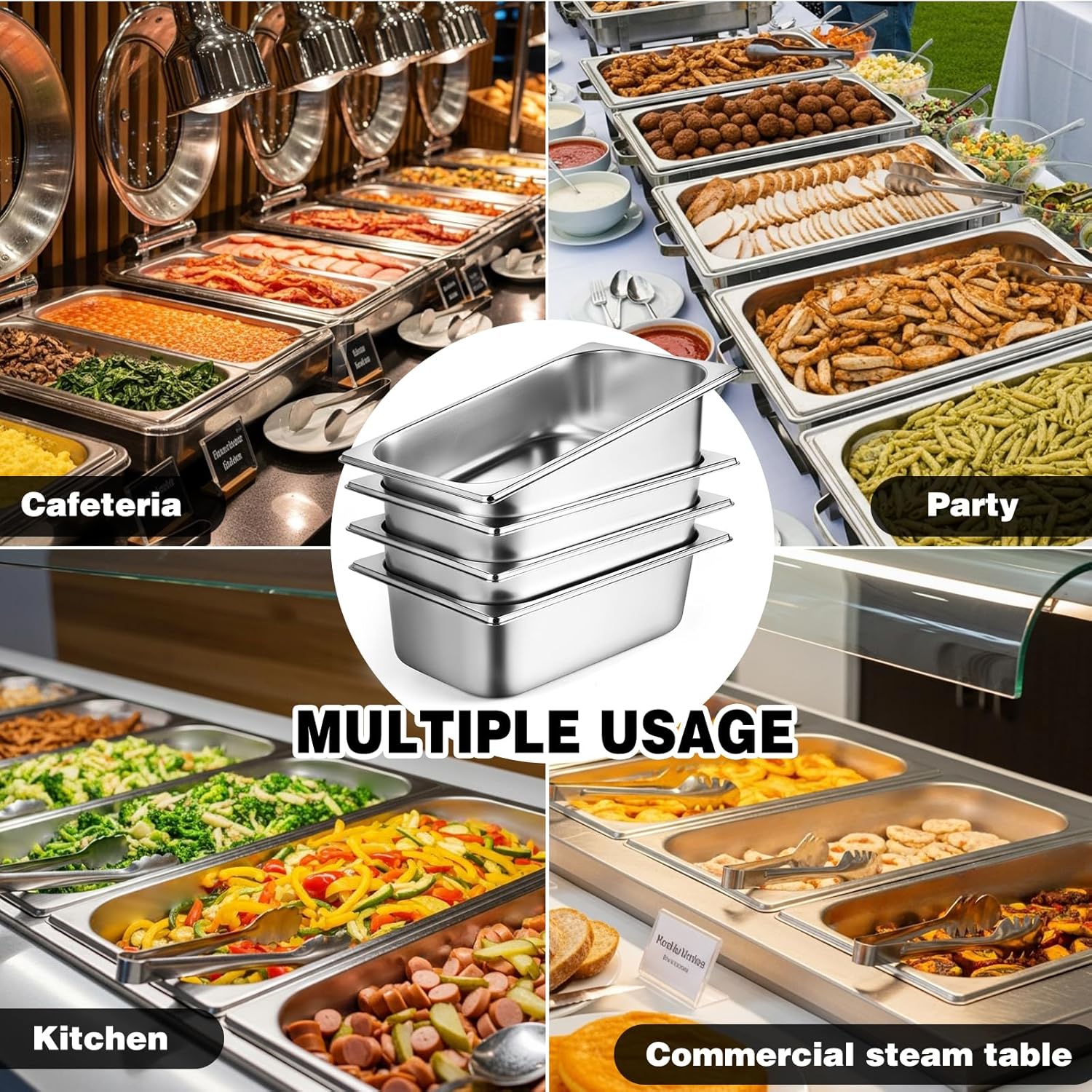 West Bay 4 Pack 1/3 Hotel Pan with Lids, 4'' Deep Steam Table Pan with Lid, 13''L x 6.8''W Stainless Steel Pans for Home, Party, Hotel, Buffet - Image 6