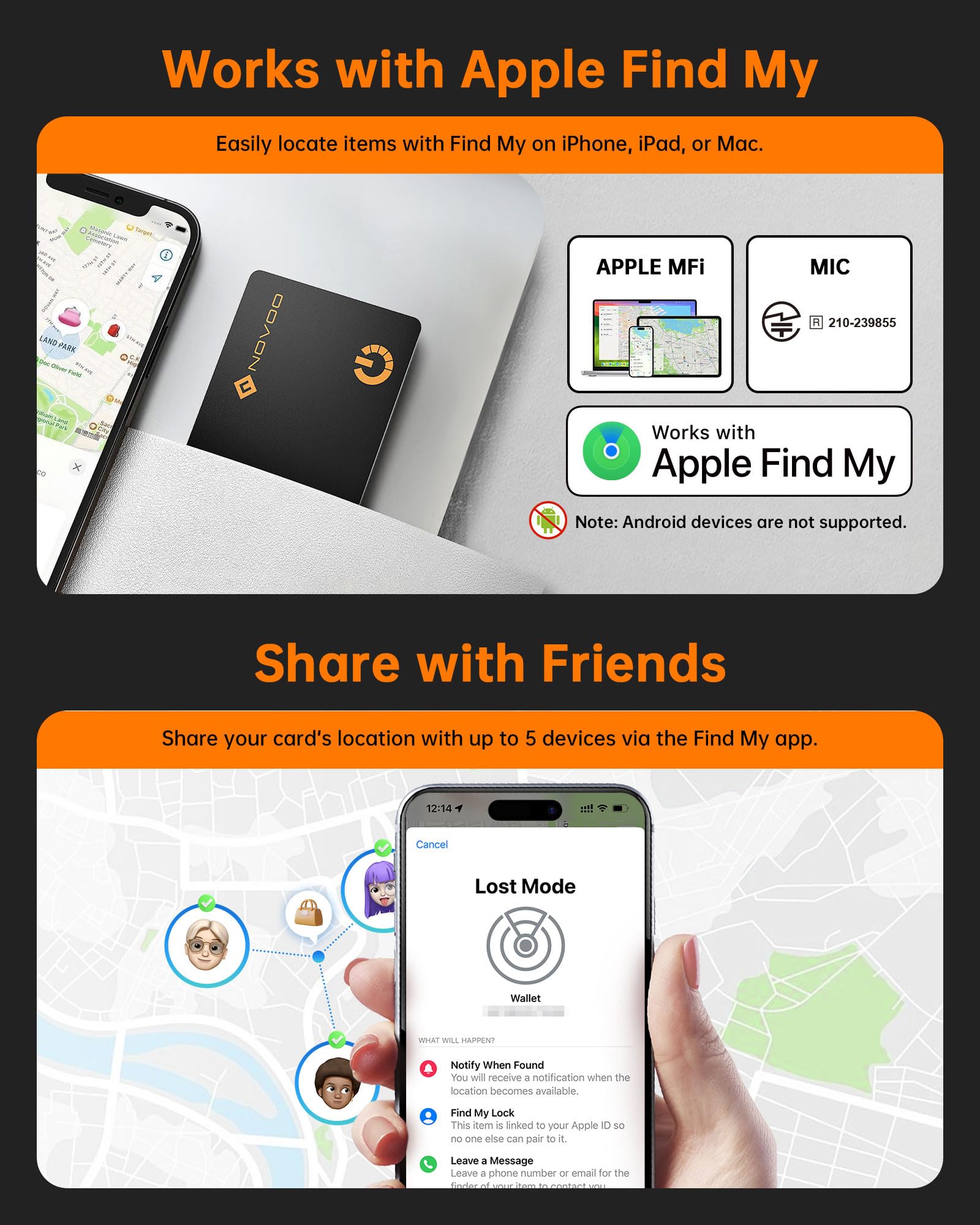 NOVOO Slim SmartCard Wallet Tracker, Air Locator Tag - 1.6mm Thin, 6-Year Battery, IP68 Waterproof, Apple Find My Compatible (iOS Only), Bluetooth GPS Item Finder (1-Pack) — view 6
