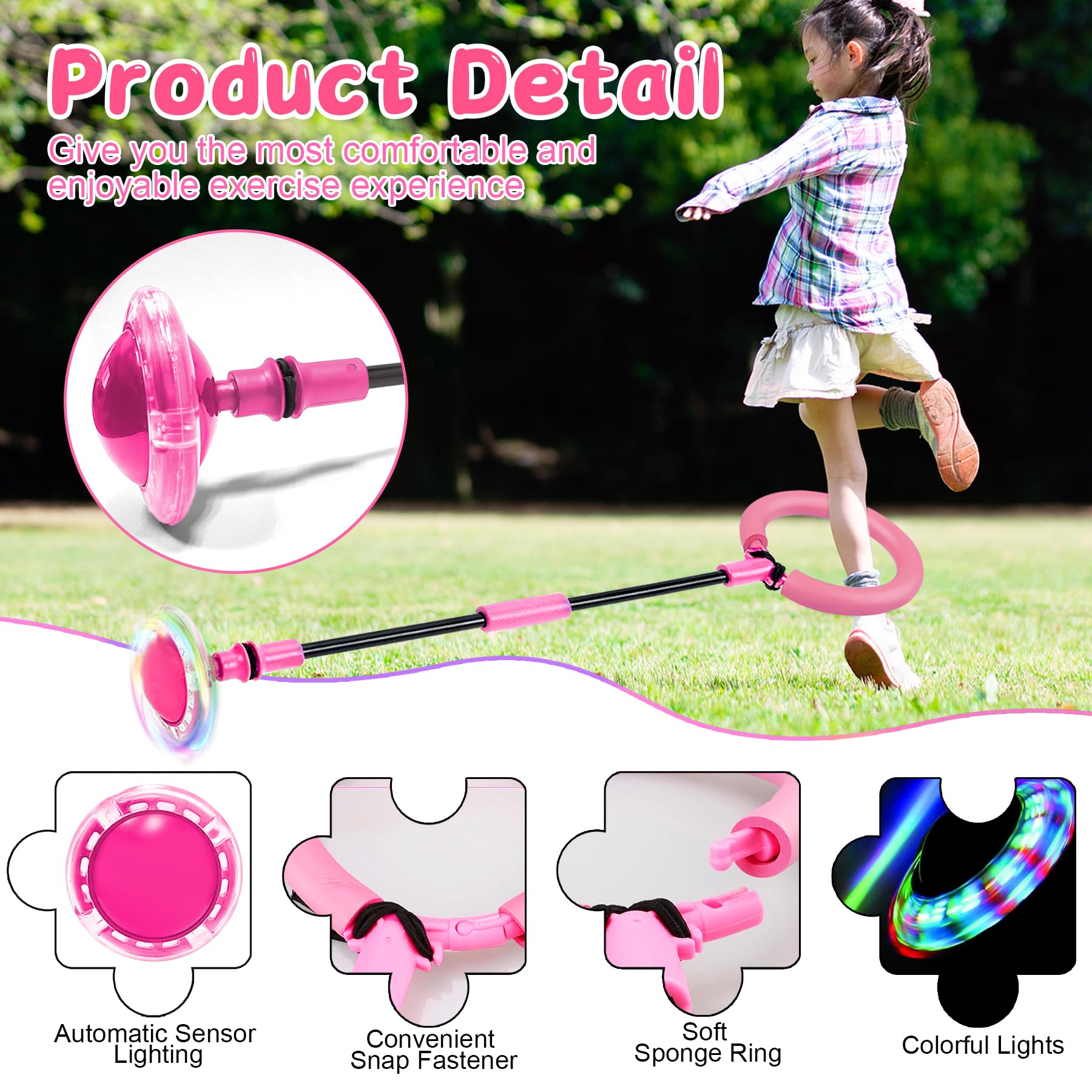 TZEKING Bola de Salto de Tobillo Intermitente Plegable Colorida con Conteo de Tiempo (Rosa)