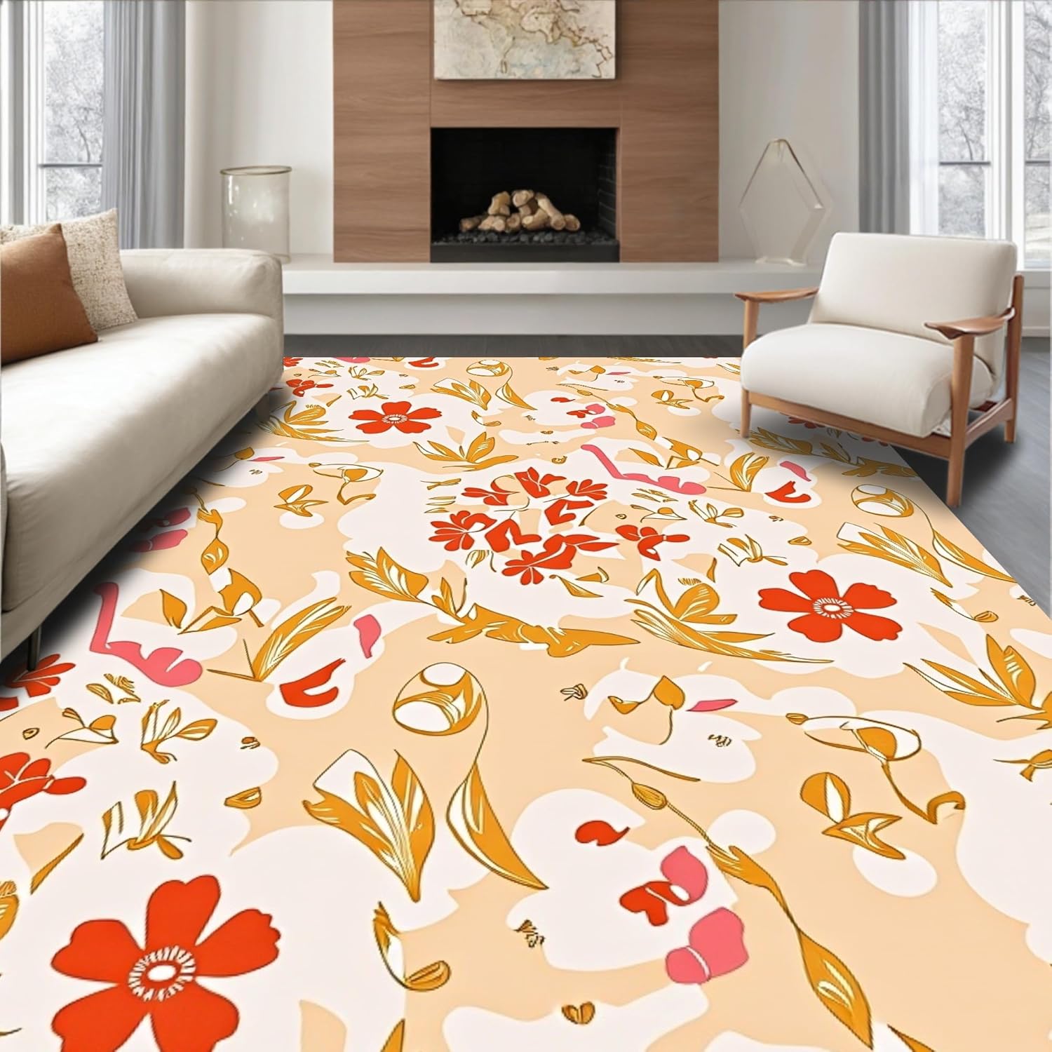 Ultra Soft Area Rug 2×3, Sunny Letter Meadow with Interlocking Alphabet Blooms and Gentle Watercolor Wash, Non Slip, Stain Resistant, Washable Area Rugs for Living Room, Bedroom (Beige, 2×3)